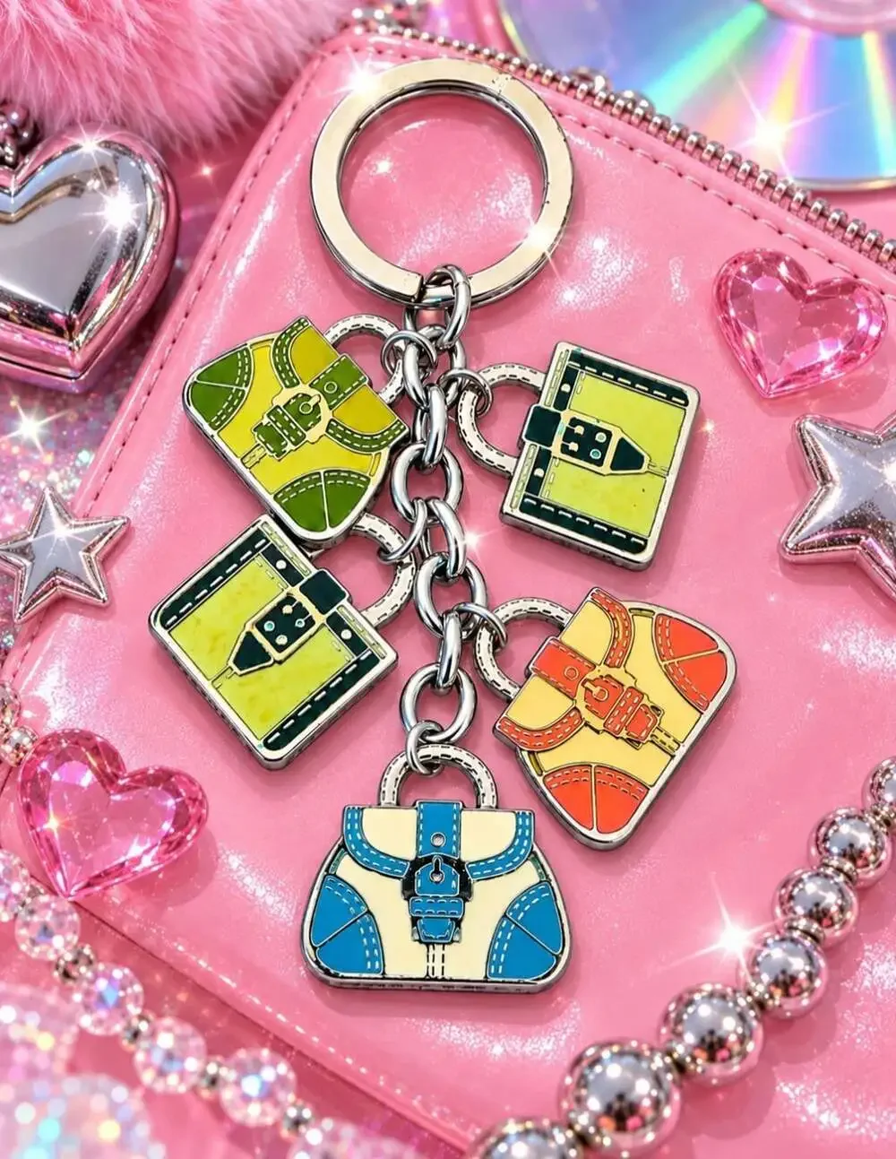 Coach Vintage Handbag Charm Key Ring Multicolor Enamel Miniature Purse Keychain